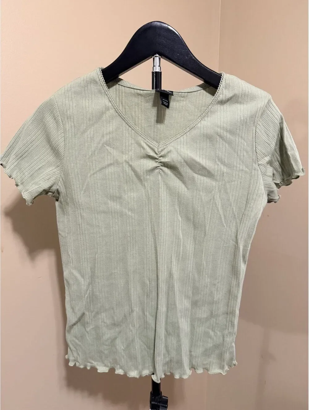 Art Class Sage Green Ribbed Top Size XL (14)